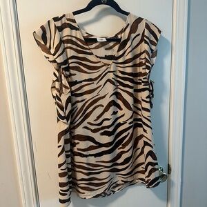 CAbi Zebra Print Blouse in Cream and Brown
